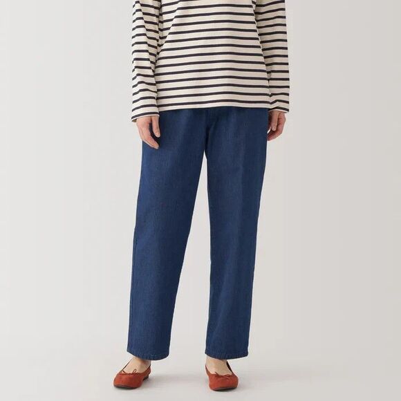 NEW Muji Easy Tapered Pants Womens M Dark Navy Pull On Drawstring NWT - Picture 1 of 7